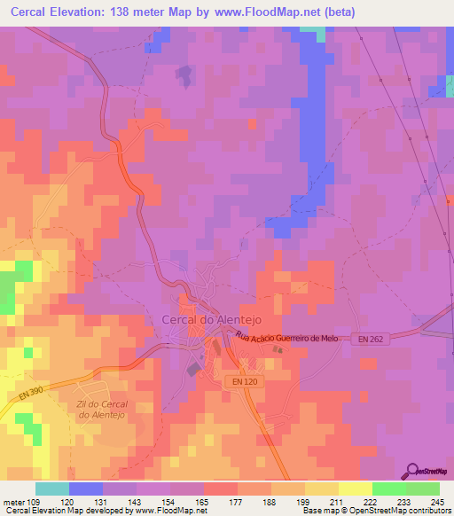 Cercal,Portugal Elevation Map