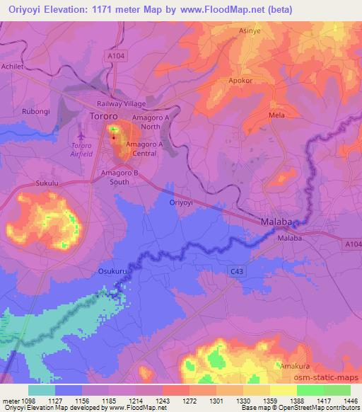 Oriyoyi,Uganda Elevation Map