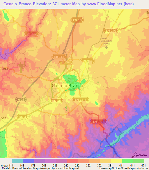 Castelo Branco,Portugal Elevation Map