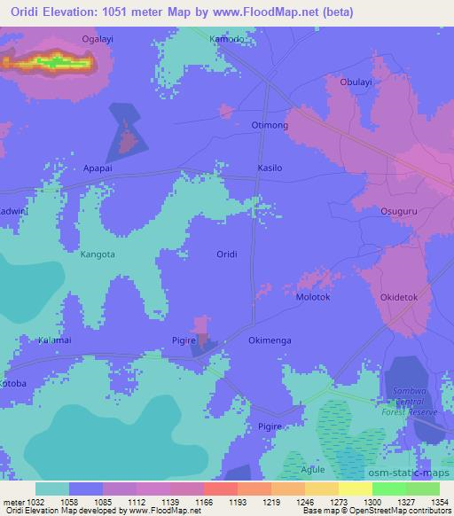 Oridi,Uganda Elevation Map