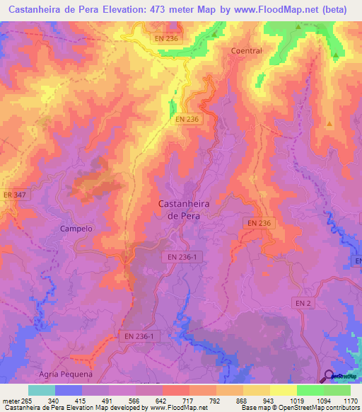 Castanheira de Pera,Portugal Elevation Map