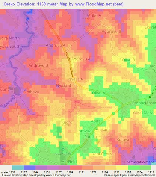 Oreko,Uganda Elevation Map