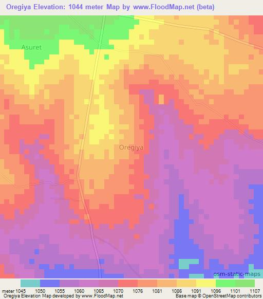 Oregiya,Uganda Elevation Map