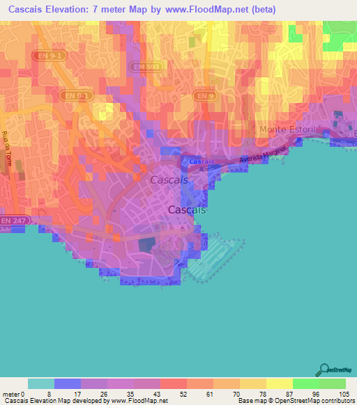 Cascais,Portugal Elevation Map