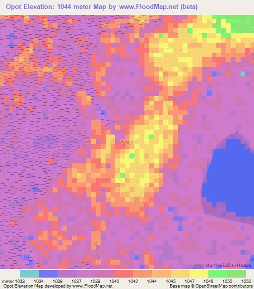 Opot,Uganda Elevation Map