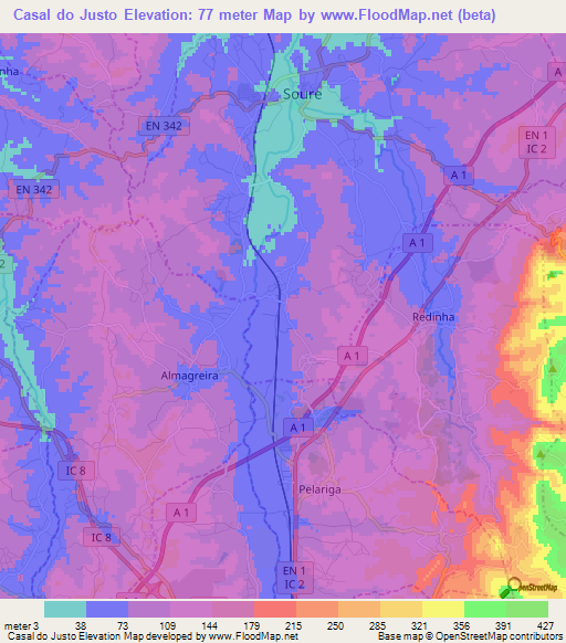 Casal do Justo,Portugal Elevation Map