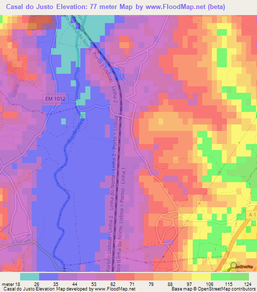 Casal do Justo,Portugal Elevation Map