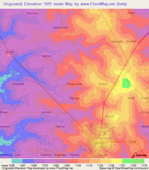 Ongoratok,Uganda Elevation Map