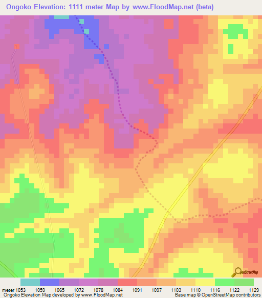 Ongoko,Uganda Elevation Map