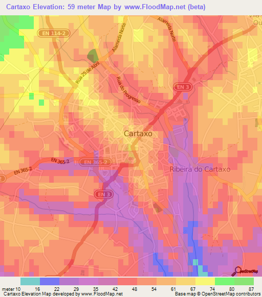 Cartaxo,Portugal Elevation Map