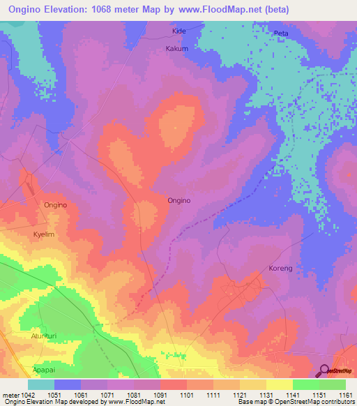 Ongino,Uganda Elevation Map