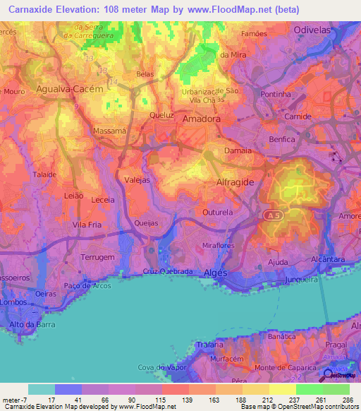Carnaxide,Portugal Elevation Map