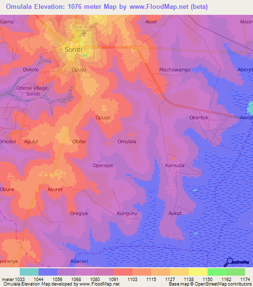 Omulala,Uganda Elevation Map