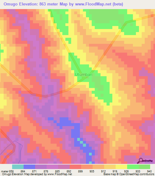 Omugo,Uganda Elevation Map