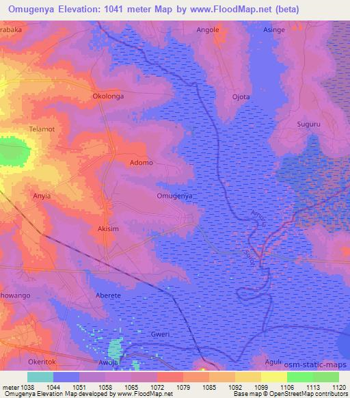Omugenya,Uganda Elevation Map