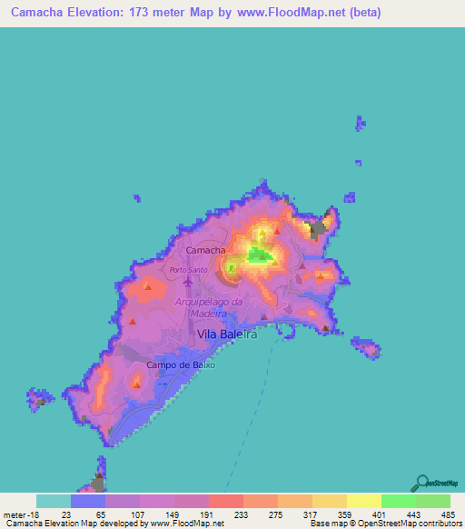 Camacha,Portugal Elevation Map