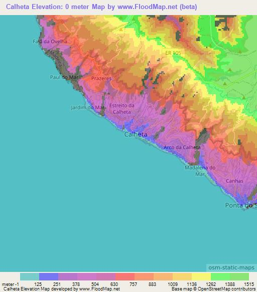 Calheta,Portugal Elevation Map