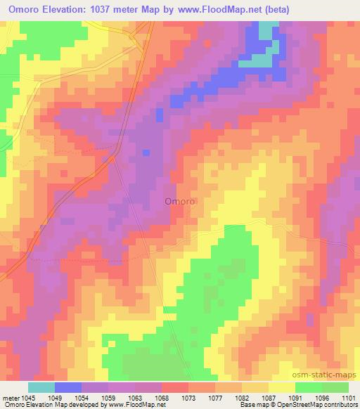 Omoro,Uganda Elevation Map