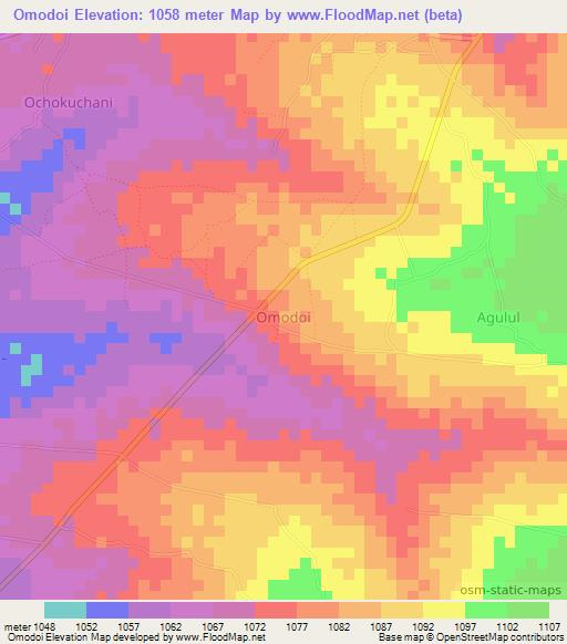 Omodoi,Uganda Elevation Map