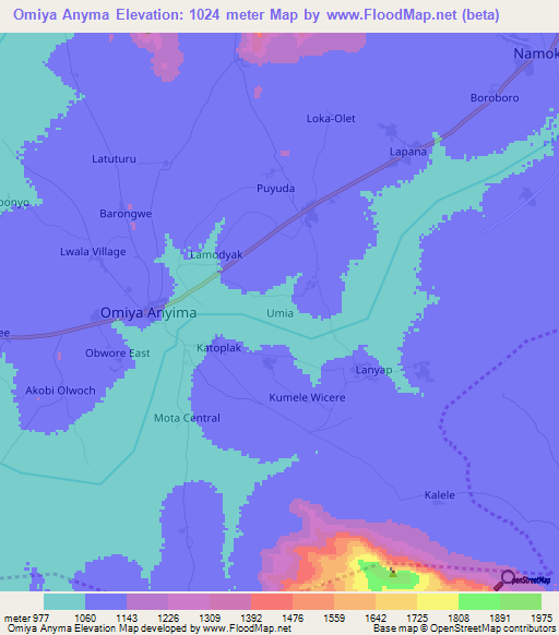 Omiya Anyma,Uganda Elevation Map