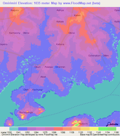 Omirimiri,Uganda Elevation Map