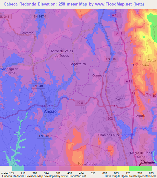 Cabeca Redonda,Portugal Elevation Map