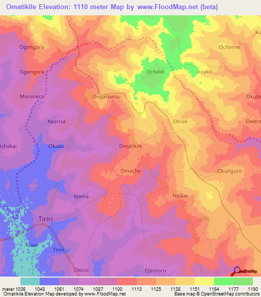 Omatikile,Uganda Elevation Map