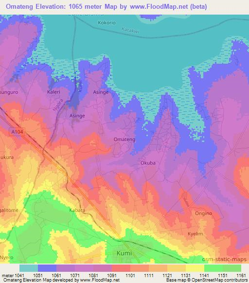 Omateng,Uganda Elevation Map