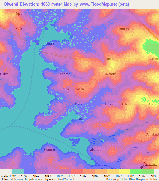 Olwerai,Uganda Elevation Map