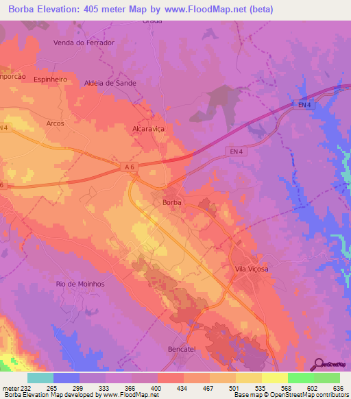 Borba,Portugal Elevation Map