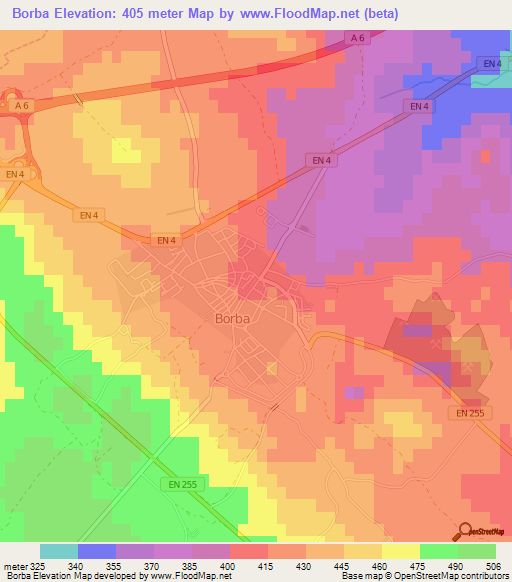 Borba,Portugal Elevation Map