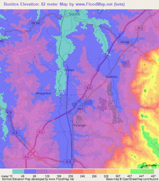 Bonitos,Portugal Elevation Map