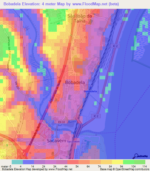 Bobadela,Portugal Elevation Map