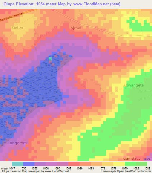 Olupe,Uganda Elevation Map