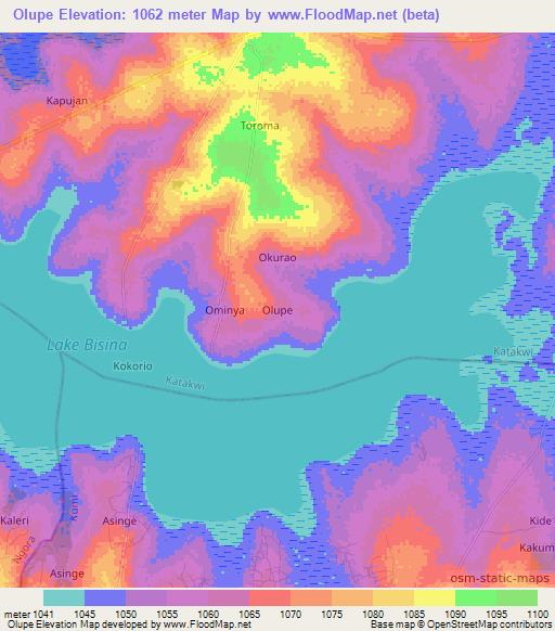 Olupe,Uganda Elevation Map
