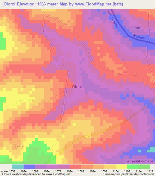 Oloroi,Uganda Elevation Map
