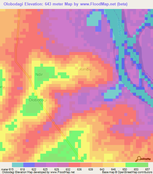 Olobodagi,Uganda Elevation Map