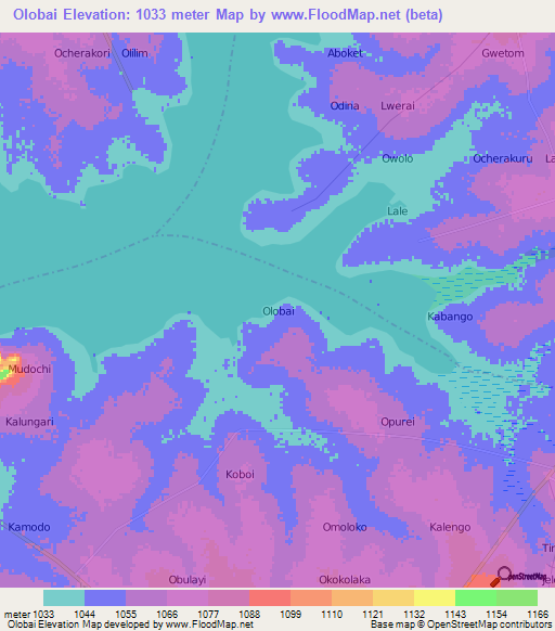 Olobai,Uganda Elevation Map