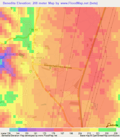 Benedita,Portugal Elevation Map
