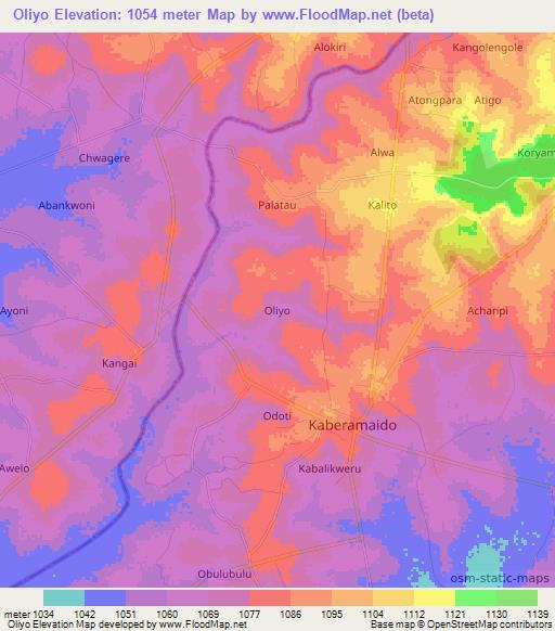 Oliyo,Uganda Elevation Map