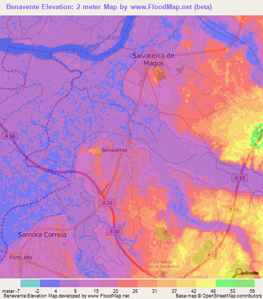 Benavente,Portugal Elevation Map