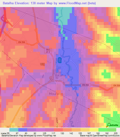 Batalha,Portugal Elevation Map