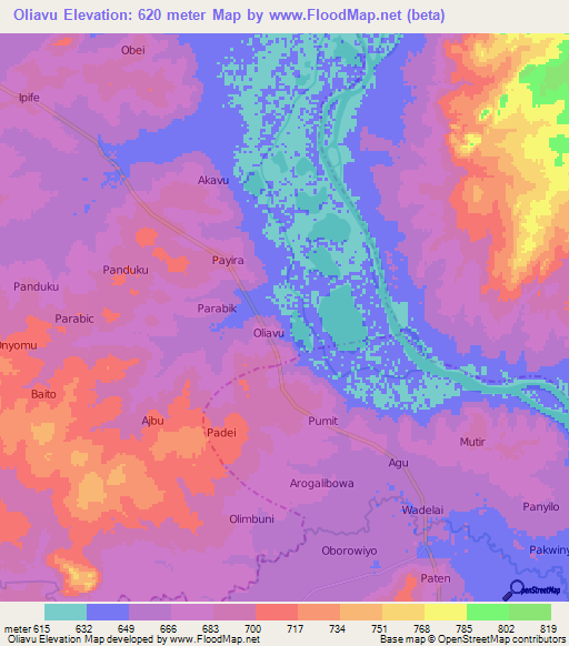 Oliavu,Uganda Elevation Map