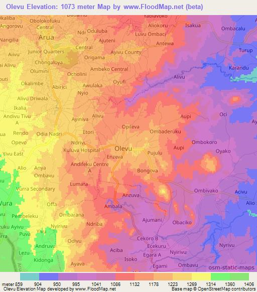 Olevu,Uganda Elevation Map