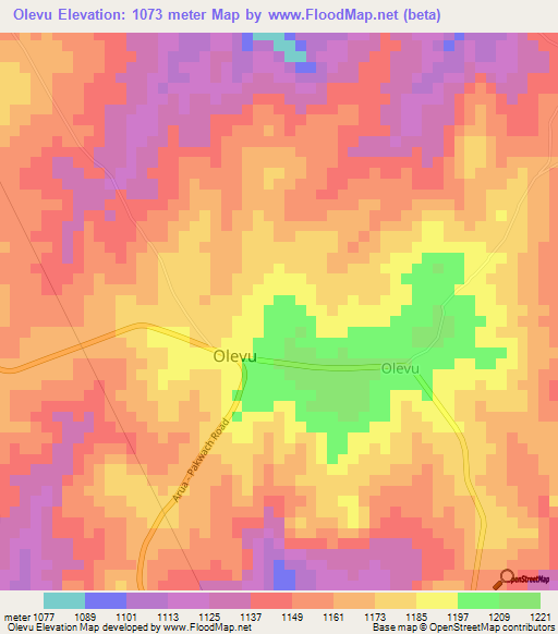 Olevu,Uganda Elevation Map