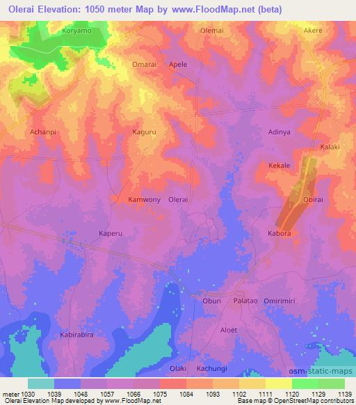 Olerai,Uganda Elevation Map