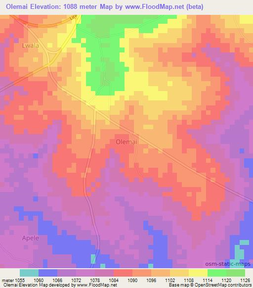 Olemai,Uganda Elevation Map