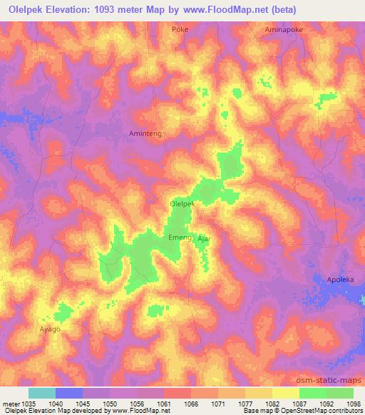 Olelpek,Uganda Elevation Map