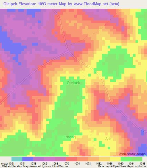Olelpek,Uganda Elevation Map