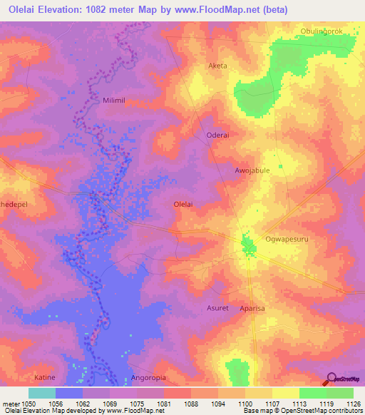 Olelai,Uganda Elevation Map